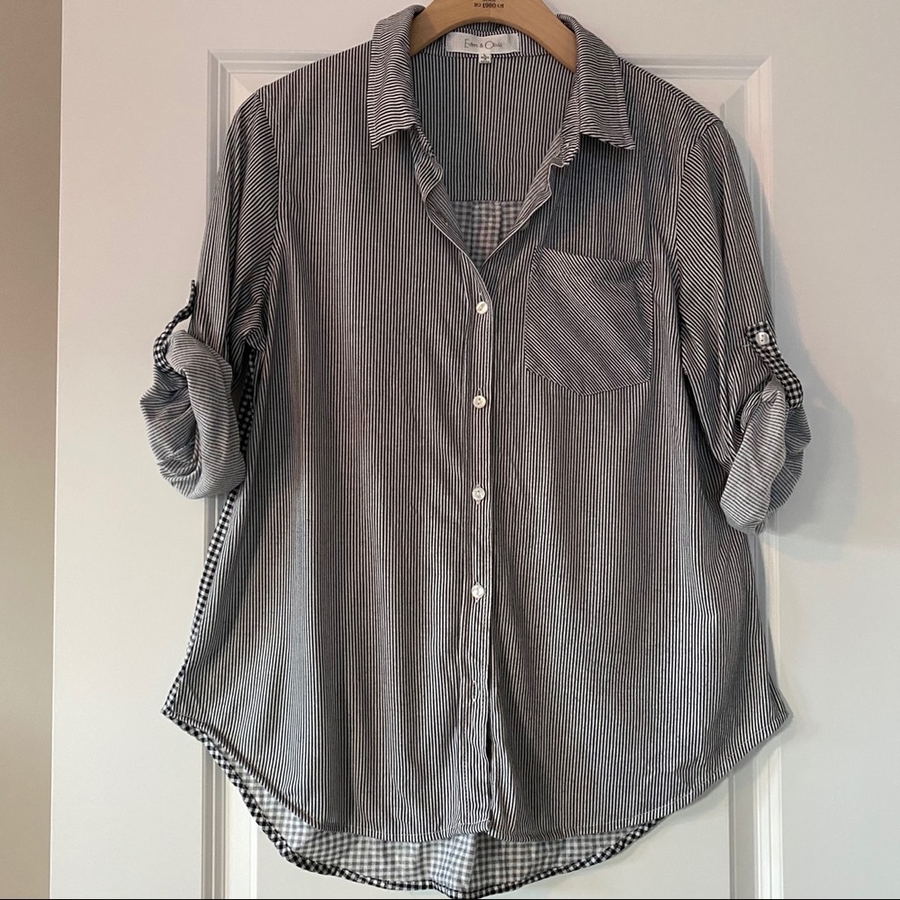 Lightweight Black & White Striped Button-Up Shirt